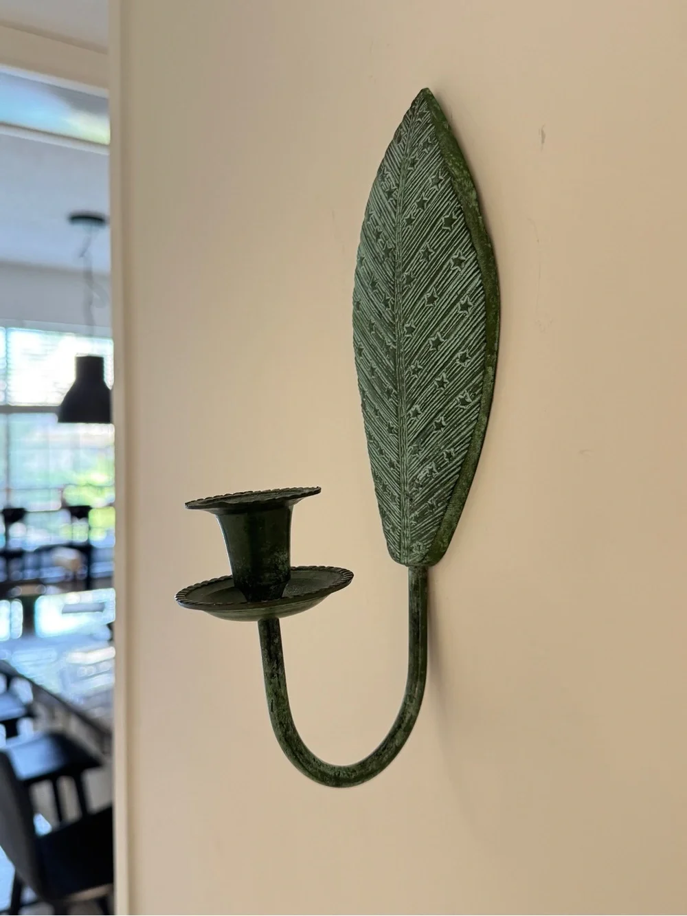 Vintage Brass Green Leaf Wall Sconce Candle Holder | Home Wall Decor